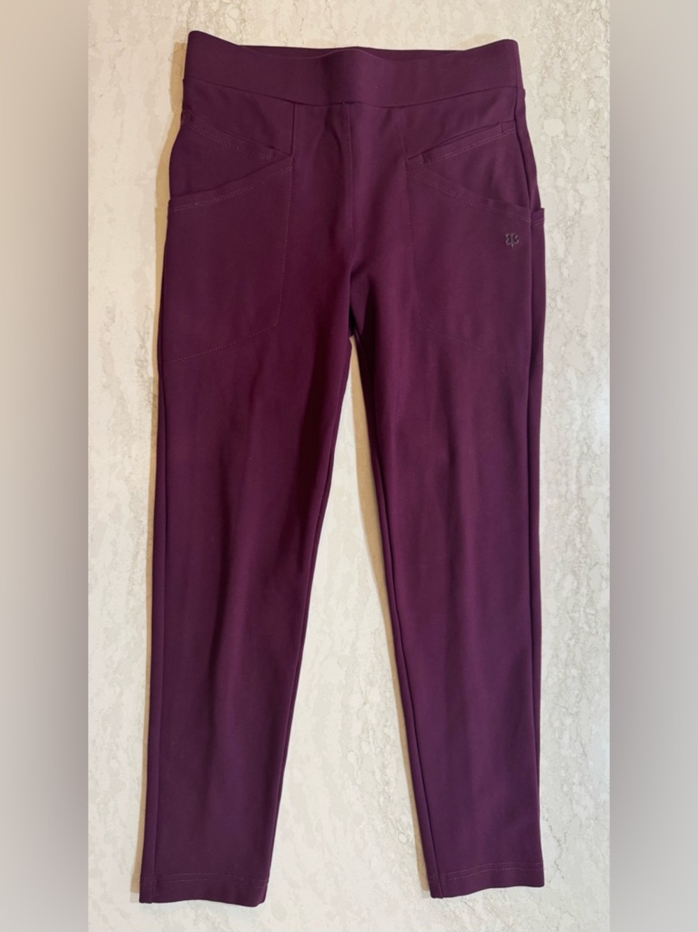 Betabrand Petite S Dress Work Pant Yoga Pants Maroon High Rise Comfort Stretch